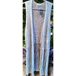 Women's Abercrombie & Fitch Boho Cream Crochet Fringed Long Vest Size M/L New